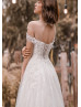 Ivory Beaded Lace Tulle Keyhole Back Vintage Wedding Dress
